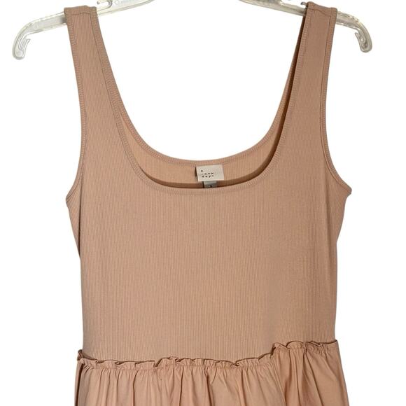 NWT A New Day Beige Knit Tank & Poplin High Low Hem Midi Dress Small Pockets! - Picture 3 of 8